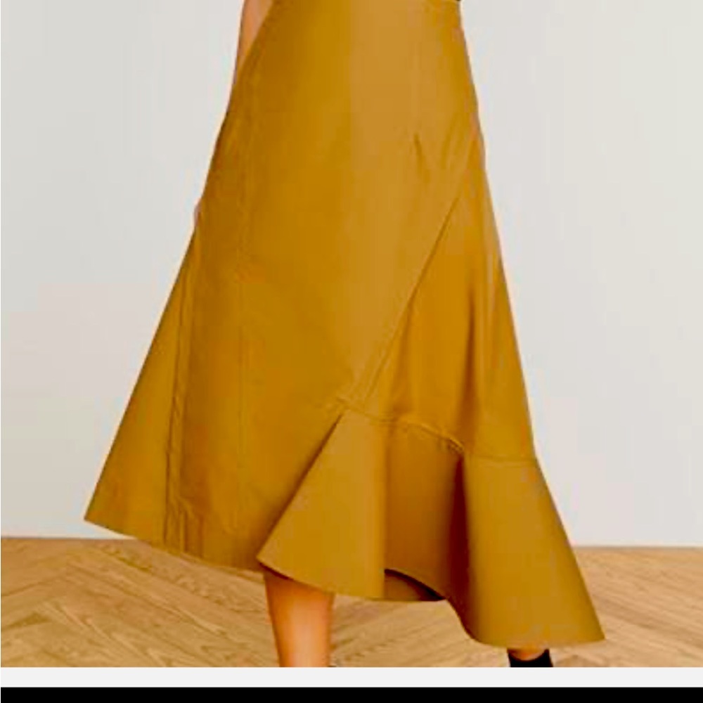Marella Flared Midi Taffeta Khaki long skirt with subtle mermaid tail ruffles
